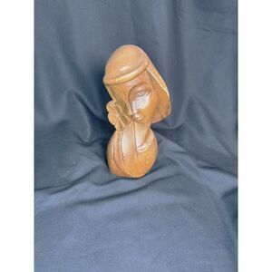 Vintage Hand Carved Wooden Female Bust Sculpture 8"